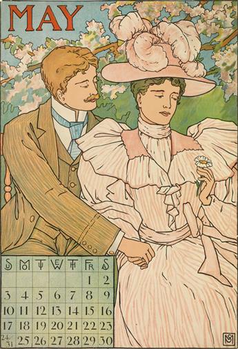 LOUIS J. RHEAD (1858-1926) AND FERDINAND SCHUYLER MATHEWS (1854-1938). [POSTER CALENDAR.] 11 individual months and cover. 1896. 11x17 i